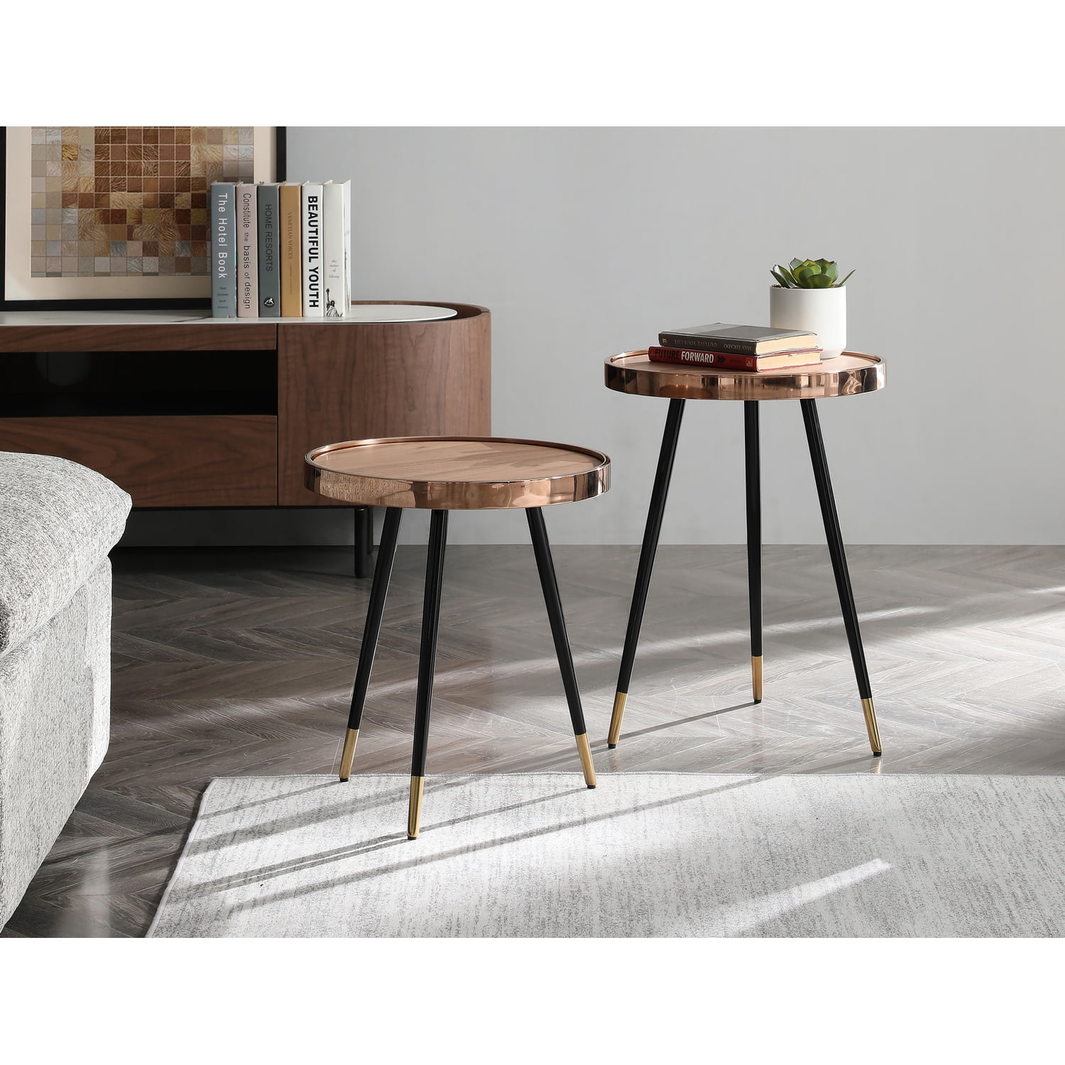 Large Side Table with Gold Accents - Modern Living Room Accent Table ...