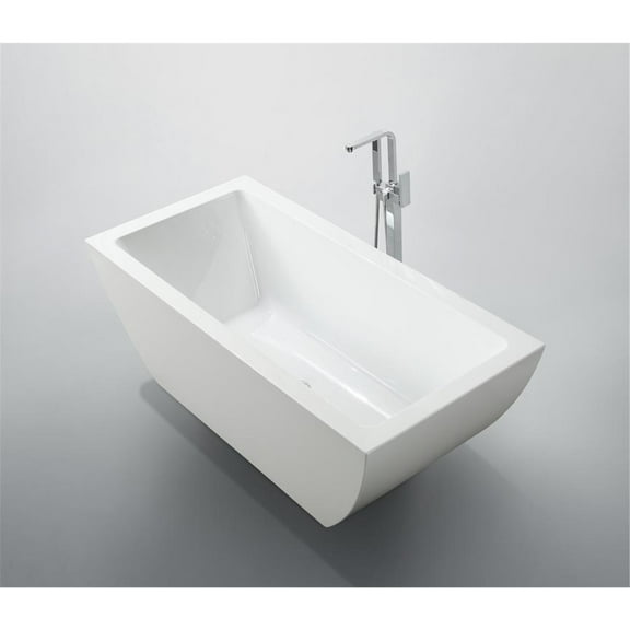 Freestanding Bathtub 59 Inch - Modern Soaking Tub, Glossy White Finish, Deep Bath, Bathroom Upgrade