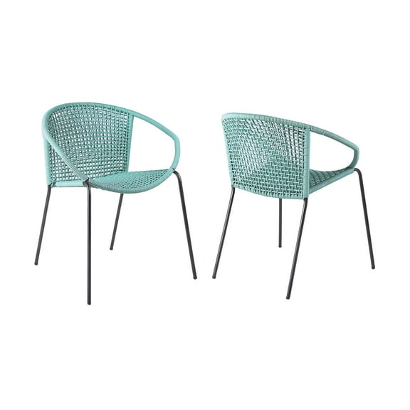 Stackable Patio Dining Chairs - Steel Frame Rope Seat - Indoor Outdoor Set of 2