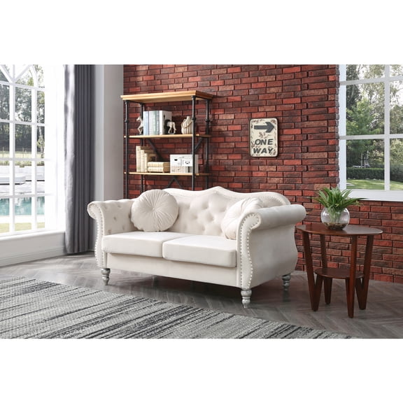 Velvet Loveseat, 68" Wide, Dark Gray - Hollywood Regency Style Sofa