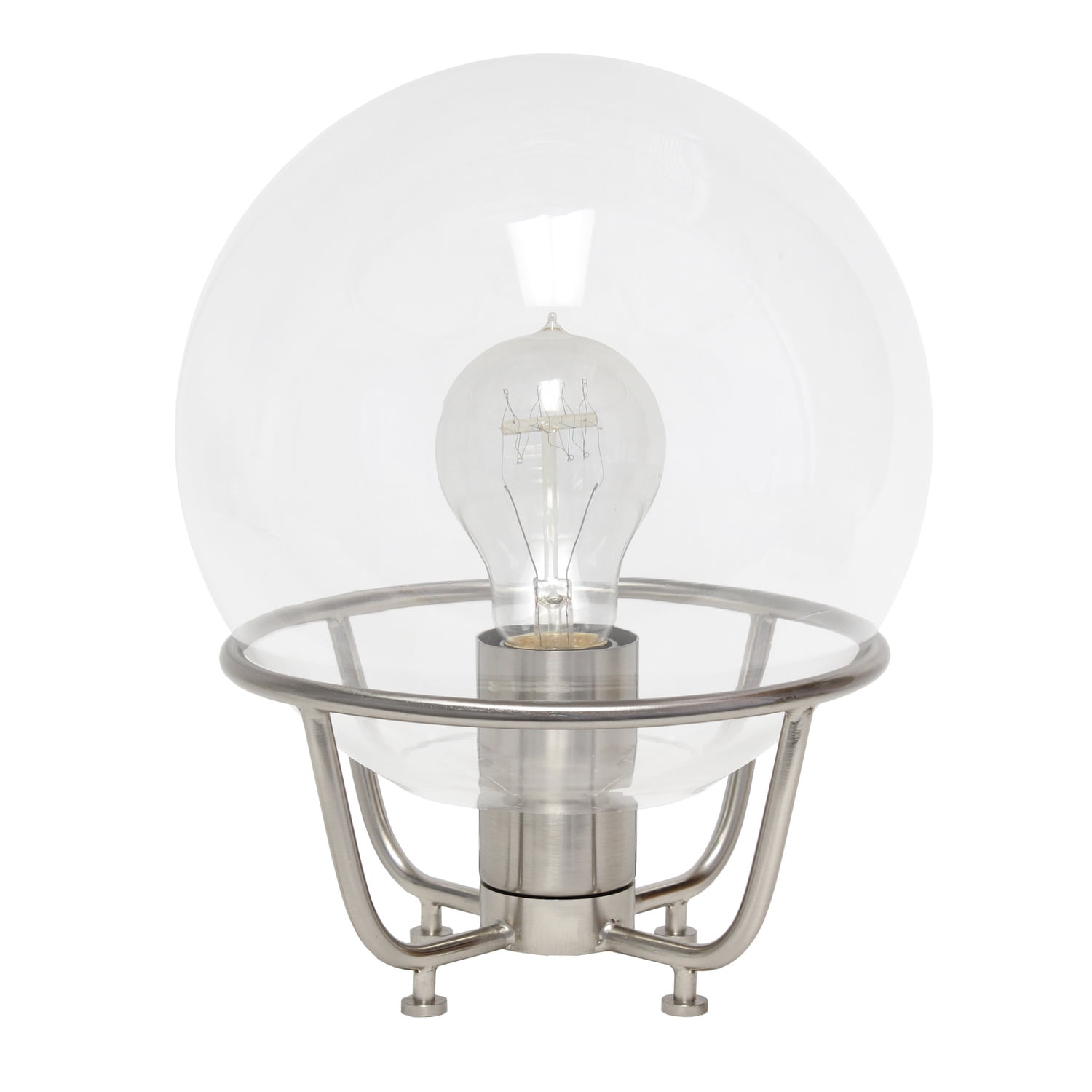 Modern Brushed Nickel Globe Shade Nightstand Lamp
