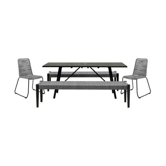 Homestock Gothic Glamour Outdoor Dining Set in Dark Eucalyptus Wood with Grey Rope