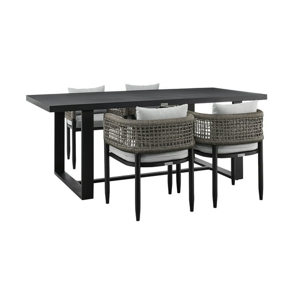 Homestock Gothic Glamour Outdoor Patio 5-Piece Dining Table Set in Aluminum with Grey Rope and Cushions