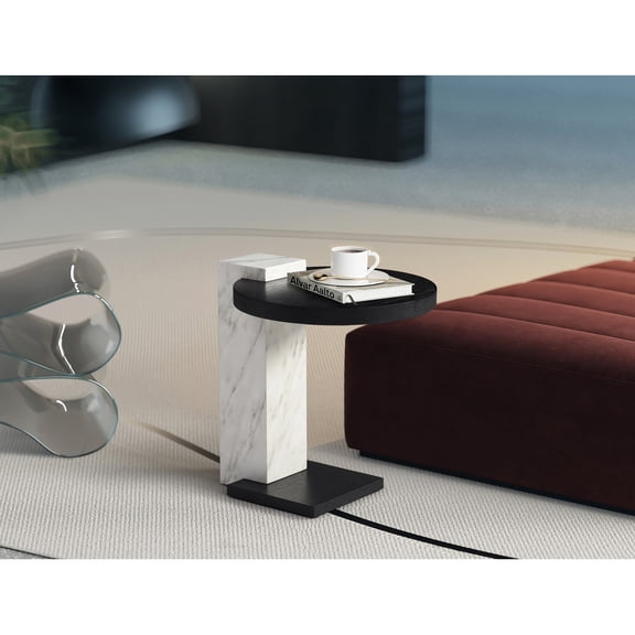 Gothic Glamour Side Table - Smoked Oak & Marble Paper Accent Table - Elegant Living Room Decor