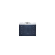 Homestock Gothic Glamour Single Vanity Set, White Carrara Marble Top, White Square Sink, Navy Blue - Elegant Bathroom Vanity Cabinet/Desk/Table For Modern And Traditional Decor