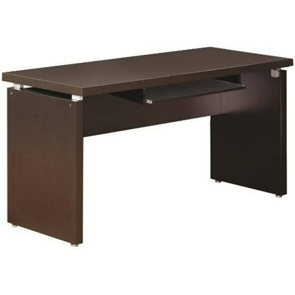 Gothic Computer Desk - Modern L-Shape Desk with Drawer, Cappuccino Finish, Silver Hardware, 55" Wide
