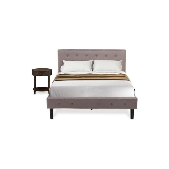 Homestock Gothic Grandeur 2 Piece Bedroom Set - Button Tufted Bed Frame - Velvet Fabric Upholstered Headboard And A Nightstand-Color:Distressed Jacobean/Brown Taupe,Size:Full