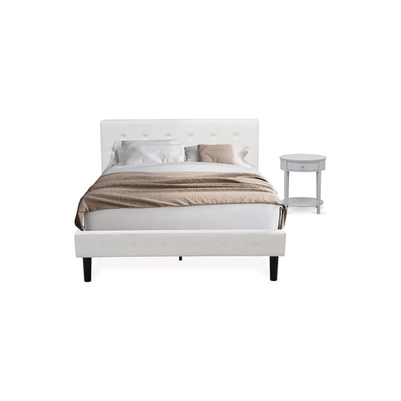 Homestock Gothic Grandeur 2 Piece Bedroom Set - Button Tufted Bed Frame - Velvet Fabric Upholstered Headboard And A Nightstand-Color:Urban Gray/White,Size:Queen