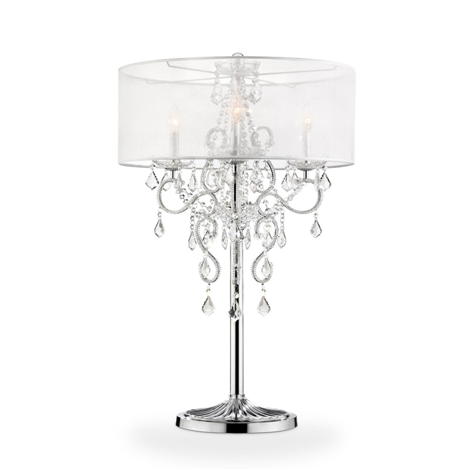 Evangelia 35" Silver Chrome Crystal Embroidered Table Lamp