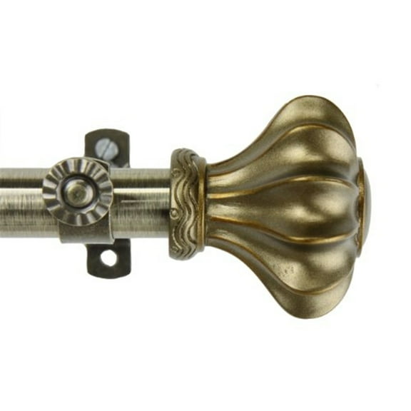 Gothic Curtain Rod 48-84 Inch, Antique Brass Metal Rod with Finials, Window Treatment Hardware