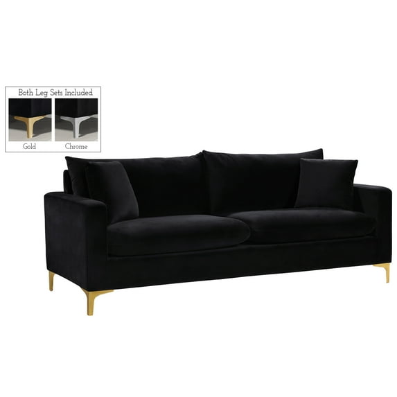 Velvet Sofa Contemporary Black Accent Sofa with Metal Legs Interchangeable Base Living Room Sofa