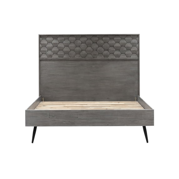 Gothic Platform Bed Frame Grey Acacia Wood Modern Bed|Homestock