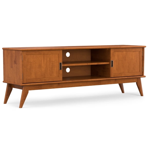 Homestock Gothic Grandeur Solid Hardwood 72 Inch Wide Mid Century Modern Tv Media Stand In Teak Brown For Tvs Up To 80 Inches