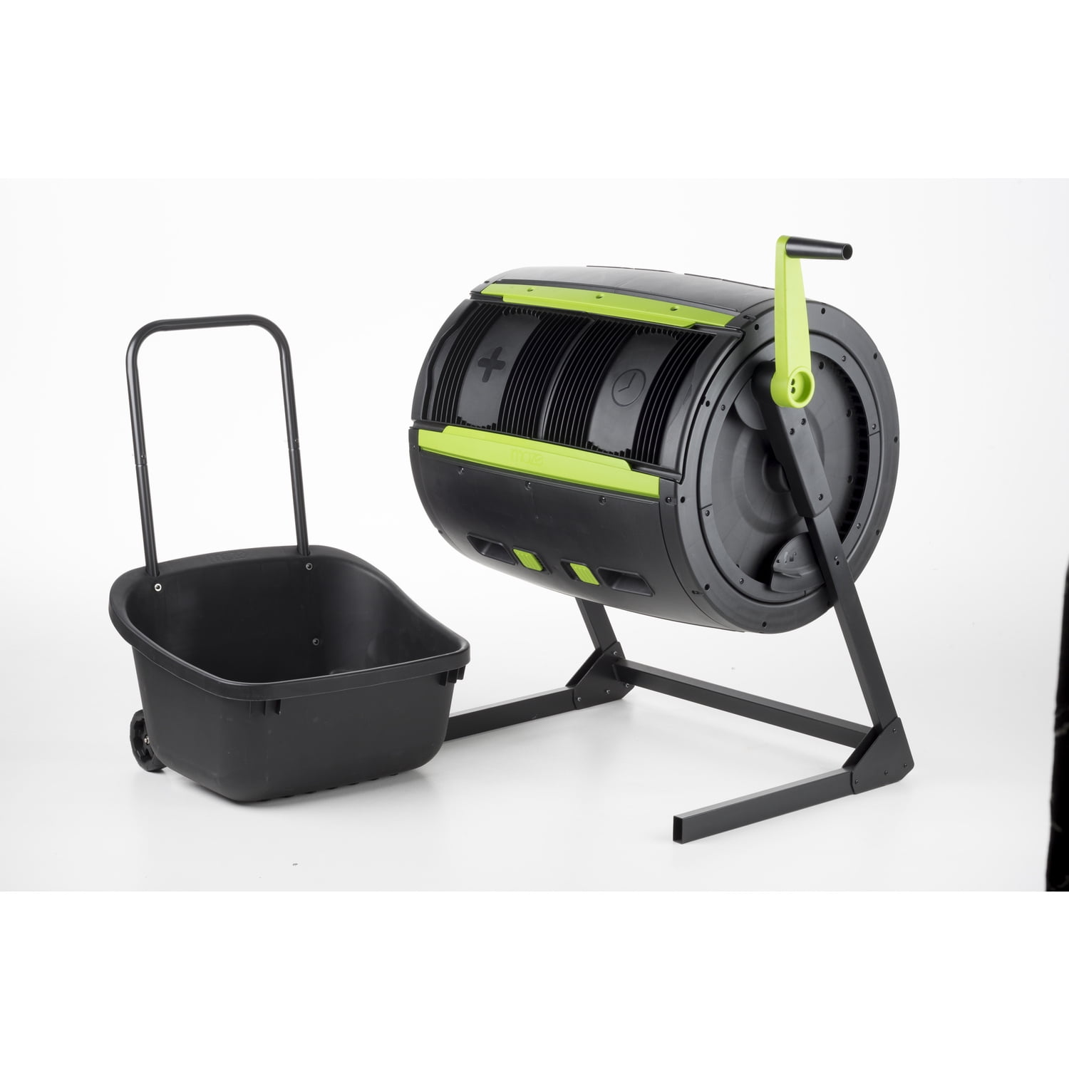 65 Gallon Black and Green Plastic Tumbler Composter with Cart
