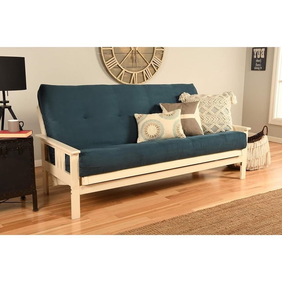 Full Size Futon Frame with Mattress - Convertible Sofa Bed - Antique White