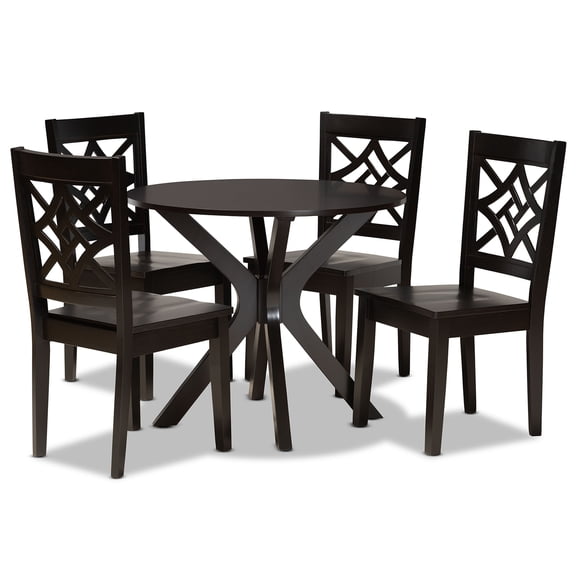 Homestock Handcrafted Haven Modern Dark Brown 5-Piece Dining Set, Solid Wood Table and 4 Chairs, 34.3"x34.3"x30", Contemporary Design, Ready to Assemble, Stylish and Durable