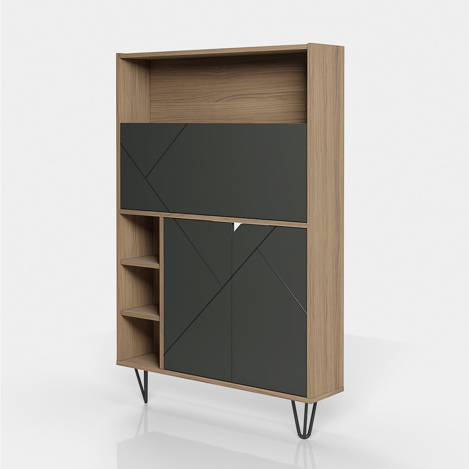 Nutmeg and Charcoal Grey Wood Secretary Desk with Filing Cabinet