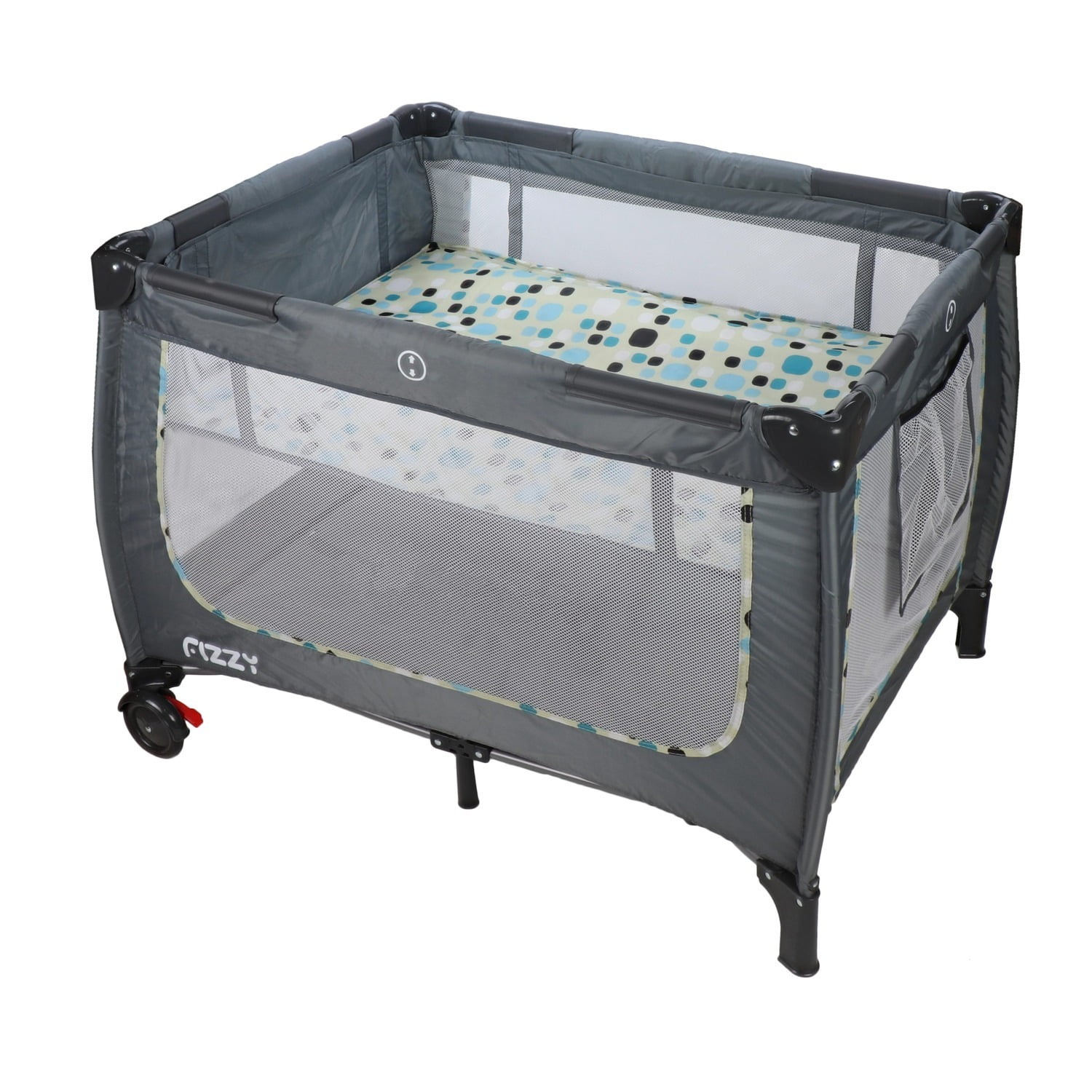 Foldable Play Yard Portable Play Pen Grey Cream Border Home Travel Activity Center