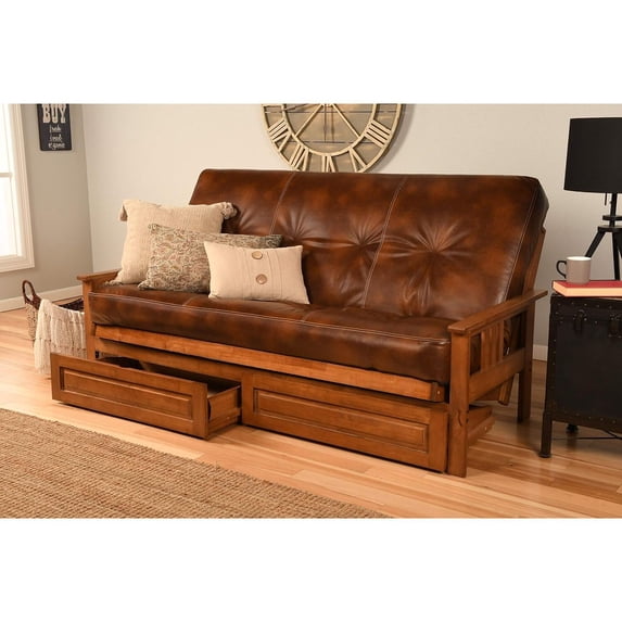 Full Size Futon Frame with Mattress - Hardwood Sofa Bed Convertible 79"