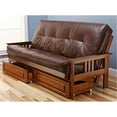 thumbnail image 1 of Homestock Contemporary Cool Full Size Hardwood Futon Frame Set in Barbados Finish with Mattress, Easily Converts to Bed - 79"L x 37"D x 33"H-Color:Oregon Trail Saddle,Size:With Storage Drawers, 1 of 8