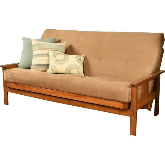 Homestock Contemporary Cool Full Size Hardwood Futon Frame Set in Barbados Finish with Mattress, Easily Converts to Bed - 79"L x 37"D x 33"H-Color:Suede Peat Set,Size:Without Storage Drawers