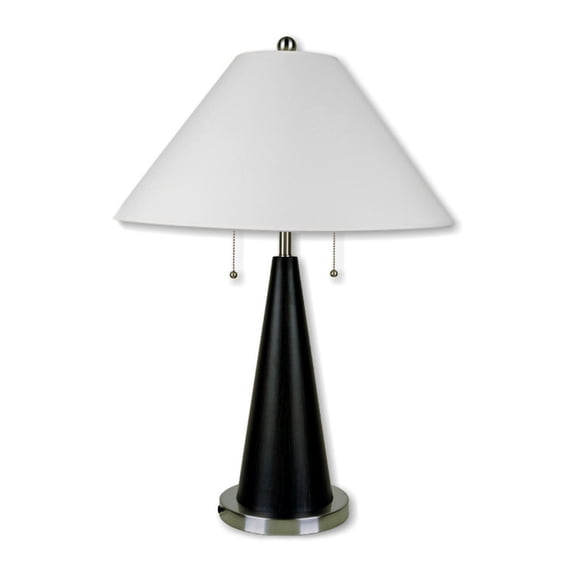 Homestock Hollywood Regency 28" Metal Table Lamp, Black/Silvertone Base, White Linen Shade, Striking Design with Dual Chain Pulls