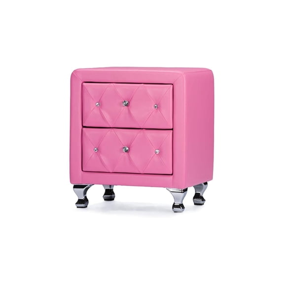 Modern Nightstand with Drawers - Hollywood Regency Style, Metal & Rubberwood, Pink Accent Table