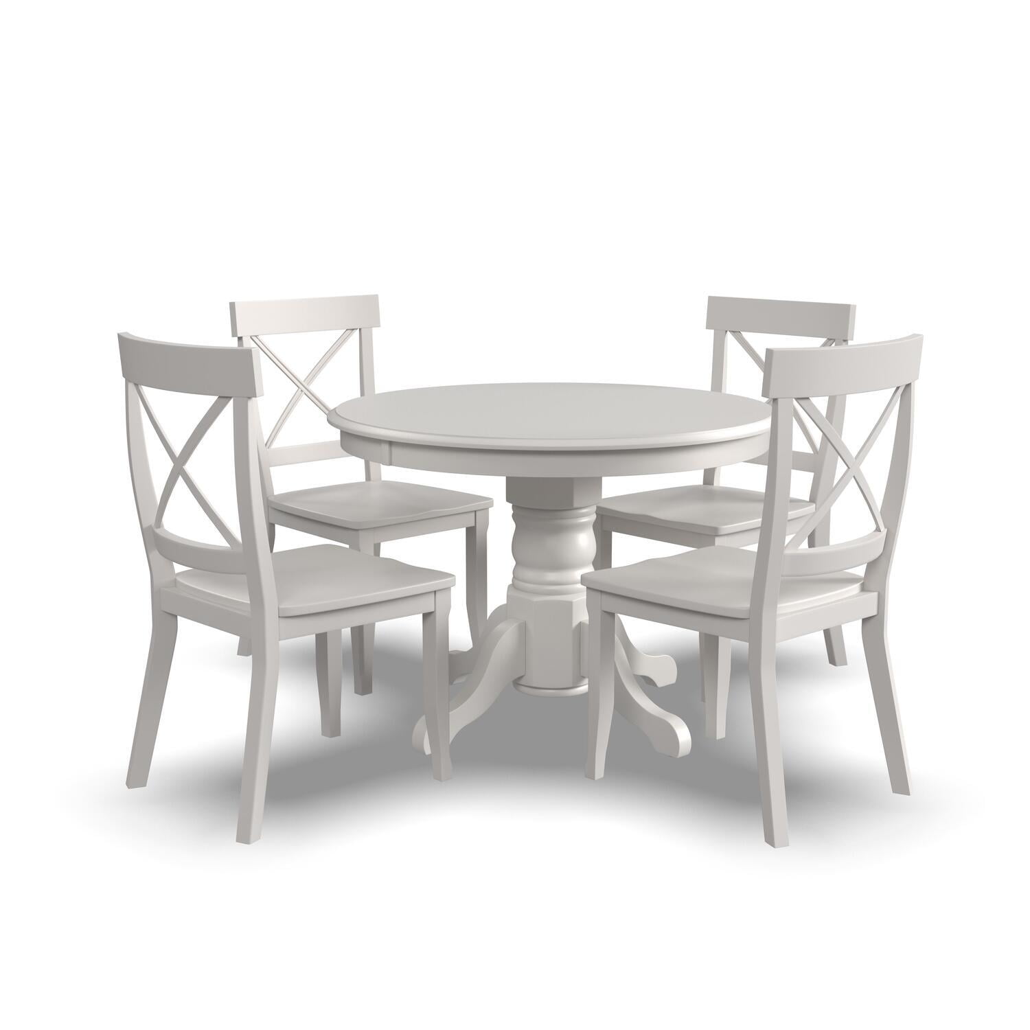 Antique White Round Pedestal Dining Set with 4 Chairs
