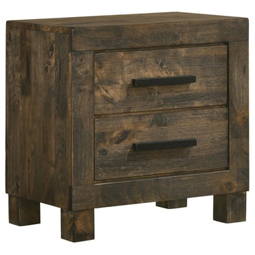Homestock Island Interiors 2-Drawer Nightstand - 23.25" x 15.5" x 24.25", Solid Hardwood, Rustic Finish, Wooden Handles, Durable Construction