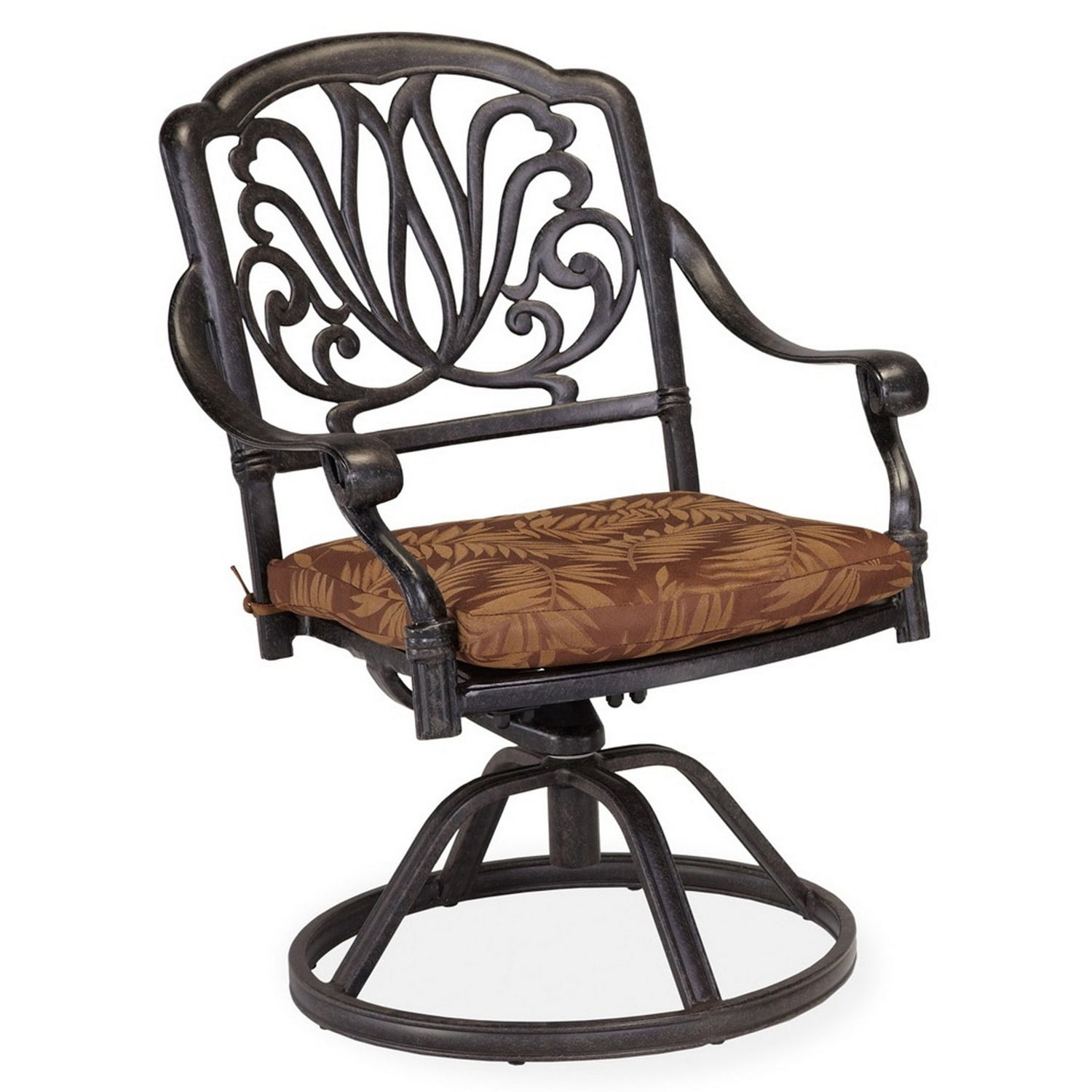 Capri Charcoal Cast Aluminum Swivel Rocking Dining Chair with Burnt Orange Cushions