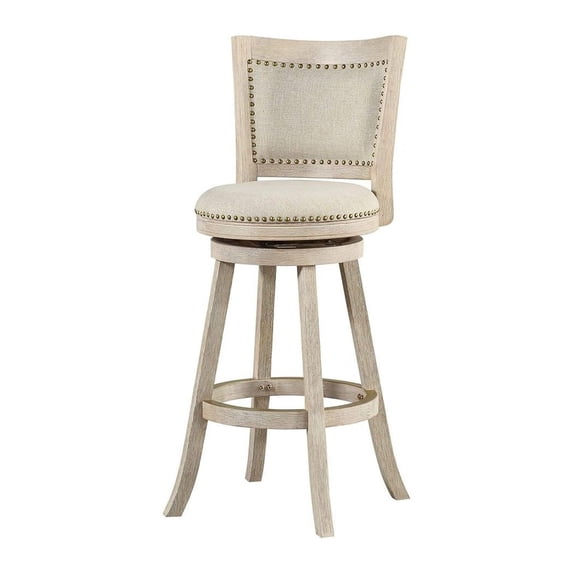 Homestock Island Interiors In. Curved Back Wooden Swivel Bar Stool With Nail head Trim, Gray-Contains One Bar Stool Only Upholstered In Textured Fabric