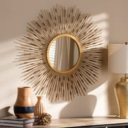Modern Sunburst Wall Mirror - 36 Inch Gold Accent Mirror - Circular Framed Mirror for Living Room Decor