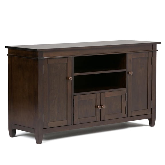 Homestock Island Interiors Solid Wood 54 Inch Wide Transitional Tv Media Stand In Dark Tobacco Brown For Tvs Up To 60 Inches