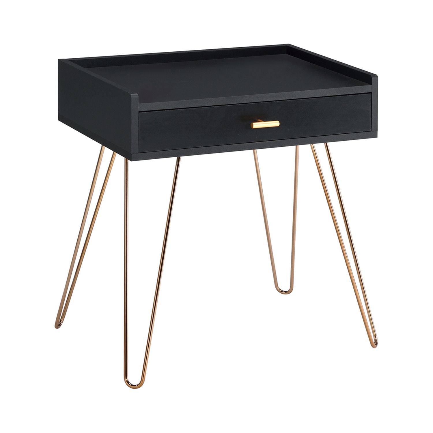 27" Round Black Wood & Metal Allen Accent Table with Storage