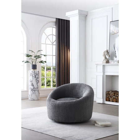 Homestock Island Oasis Round Swivel Accent Chair, Dark Grey Fabric