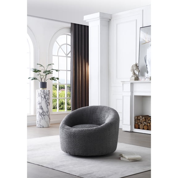 Homestock Island Oasis Round Swivel Accent Chair, Dark Grey Fabric