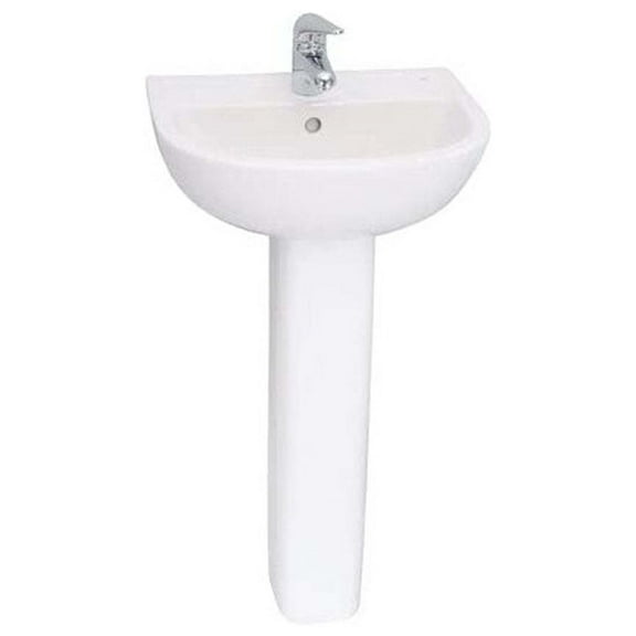 Homestock Lakefront Luxury 4" Centerset Pedestal Lavatory And Mounting Hardware - Compact And Elegant Bathroom Sink - 14.25"D X 17.75"W X 32.38"H