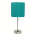 thumbnail image 1 of Homestock Lakeside Living 19.5" Bedside Power Outlet Base Standard Metal Table Desk Lamp With Drum Fabric Shade For Decor, Bedroom, End Table, Living Room, Dorm, Office-Color:Teal and Brushed Steel,Si, 1 of 9