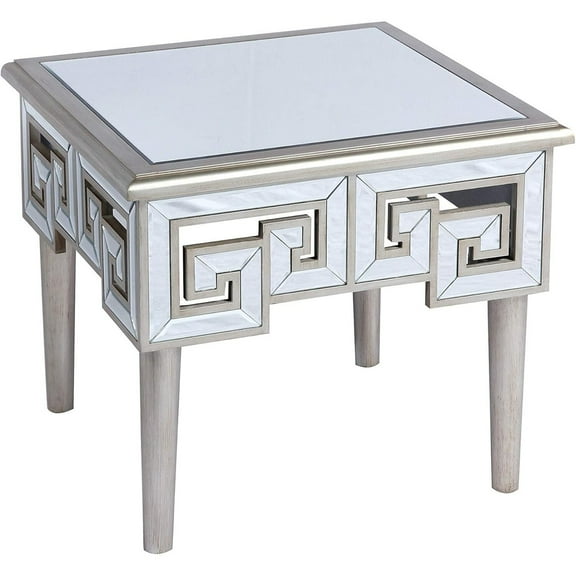 Lakeside Living End Table - 24 Inch White Accent Table with Greek Key Design & Mirror Finish