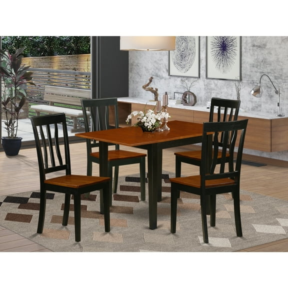 5 Piece Dining Table Set - Wooden Table & 4 Chairs - Cherry Finish - Hardwood Frame - Kitchen Dining Room Set