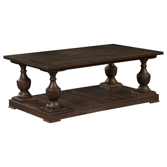 Homestock Lakeside Living Rectangular Coffee Table With Turned Legs And Floor Shelf Coffee Table - 30"D X 50"W X 19"H, Plank Design Floor Shelf, Elongated Turned Legs