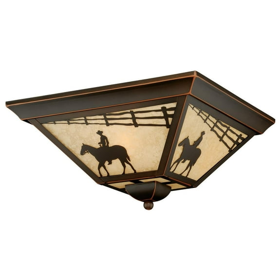 Homestock Medieval Majesty Bronze Rustic Horse Cowboy Square Outdoor Flush Mount Ceiling Light