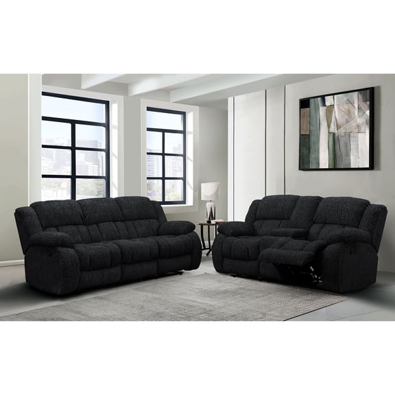 Homestock Medieval Majesty Ebony Reclining Sofa/Console Loveseat 78x34x38 in - Manual Motion, Black, TSCA Title VI & Prop 65 Compliant