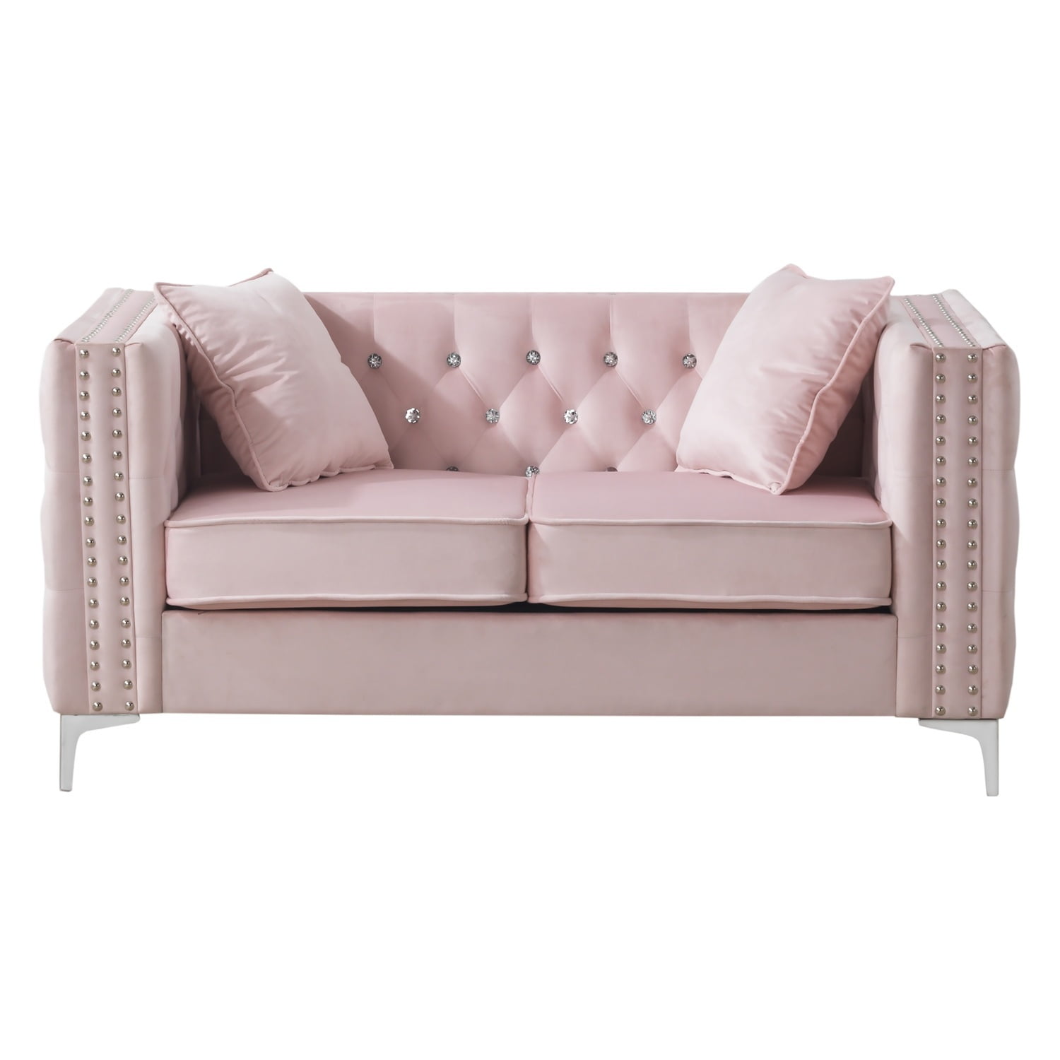 63'' Pink Velvet Tufted Loveseat with Nailhead Trim