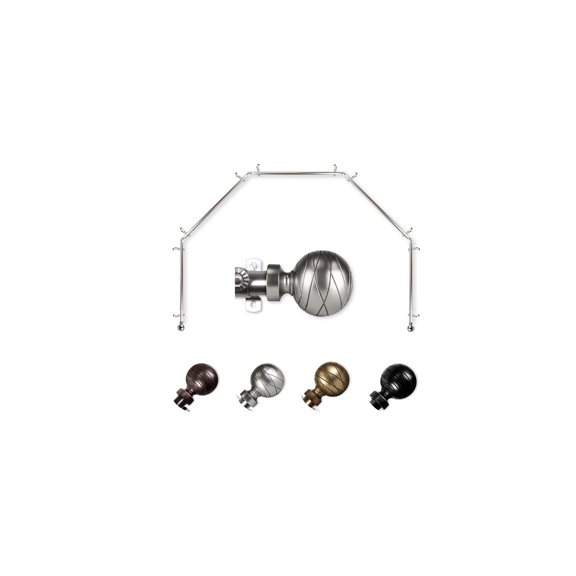 Bay Window Curtain Rod - 5 Sided Corner Rods, Satin Nickel Finish, Medieval Style Drapery Hardware