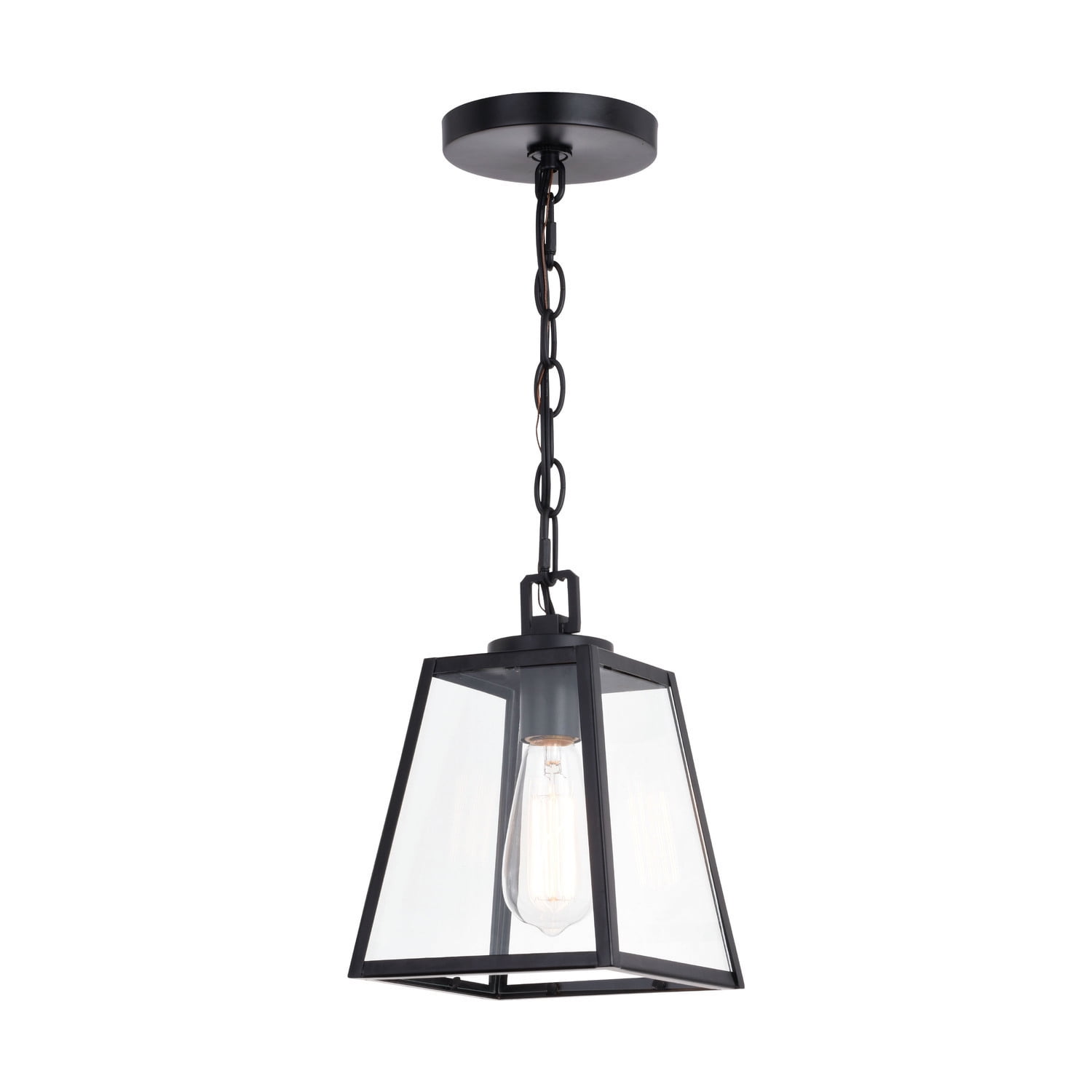 Mini Pendant Lantern - Black Indoor Outdoor Lighting - 1-Light Hanging Ceiling Light - Clear Glass Panels