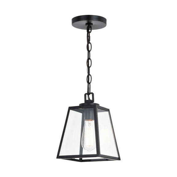 Mini Pendant Lantern - Black Indoor Outdoor Lighting - 1-Light Hanging Ceiling Light - Clear Glass Panels