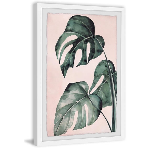 Pink Split Leaf Framed Print | Modern Wall Art Decor | Abstract Digital Painting for Home