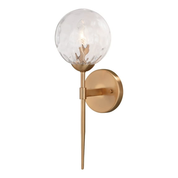 Homestock Mediterranean Magic 1 Light Brass Mid-Century Modern Wall Sconce Clear Globe Glass