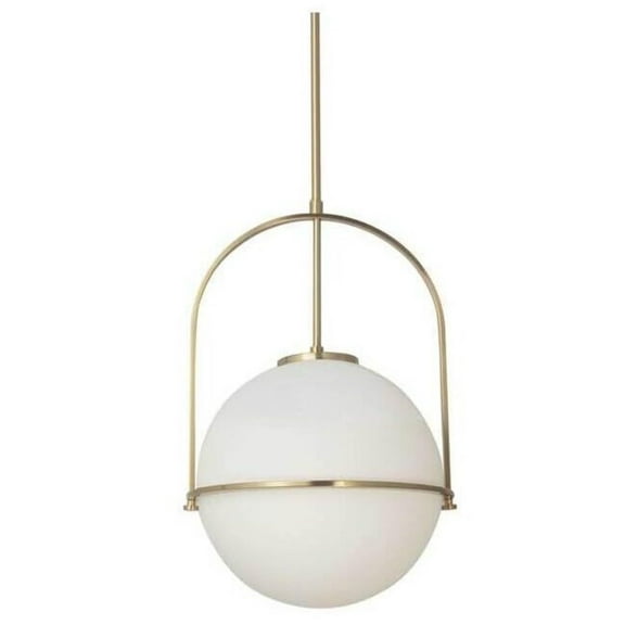 Homestock Mediterranean Magic 1 Light Incandescent Pendant, Aged Brass With White Opal Glass